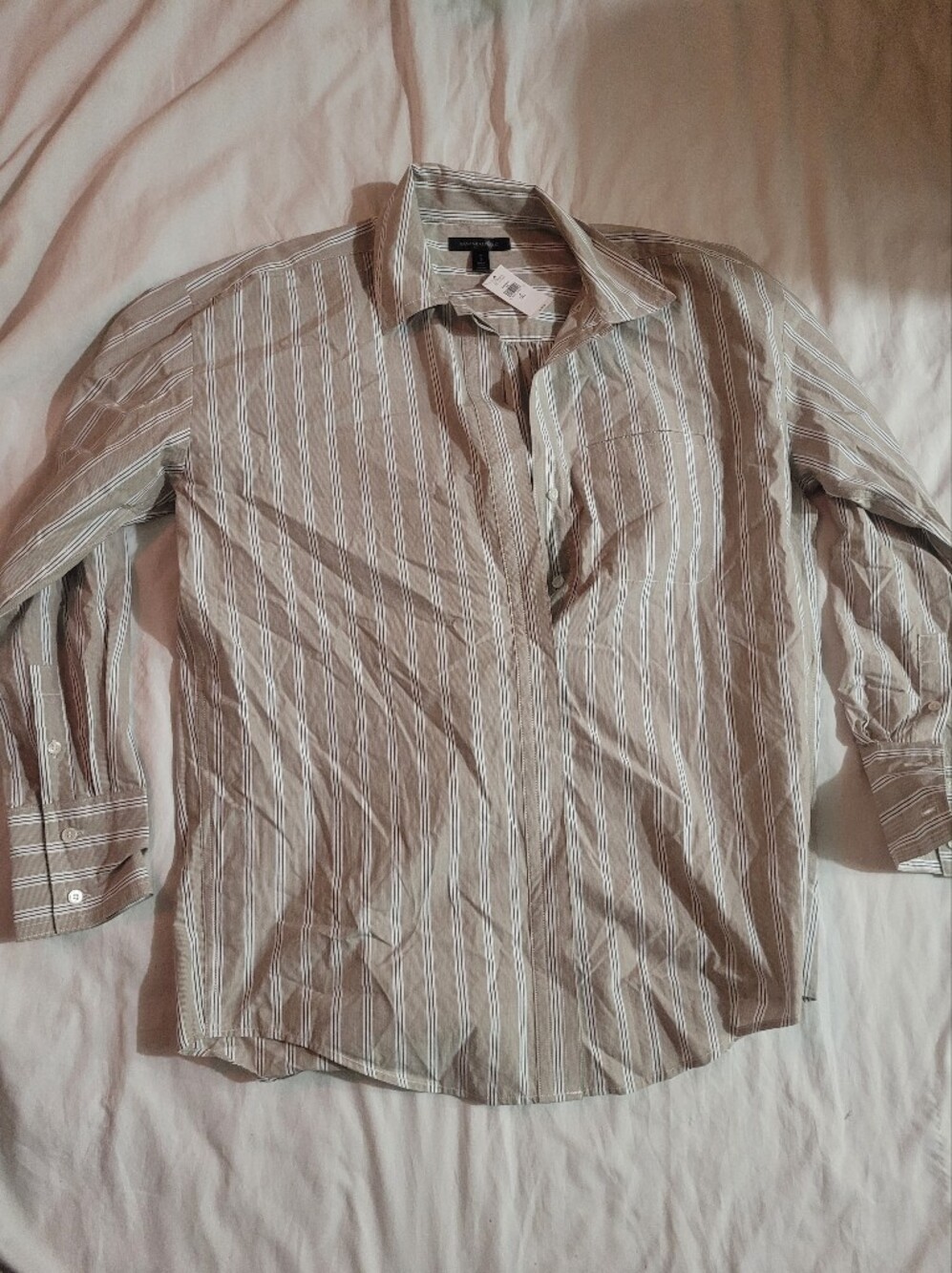 Banana Republic Taupe and White Striped Shirt-Style Top